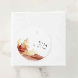 Rust Orange Gult Fall Träd Monogram Bröllop Fa Gåvor Etiketter