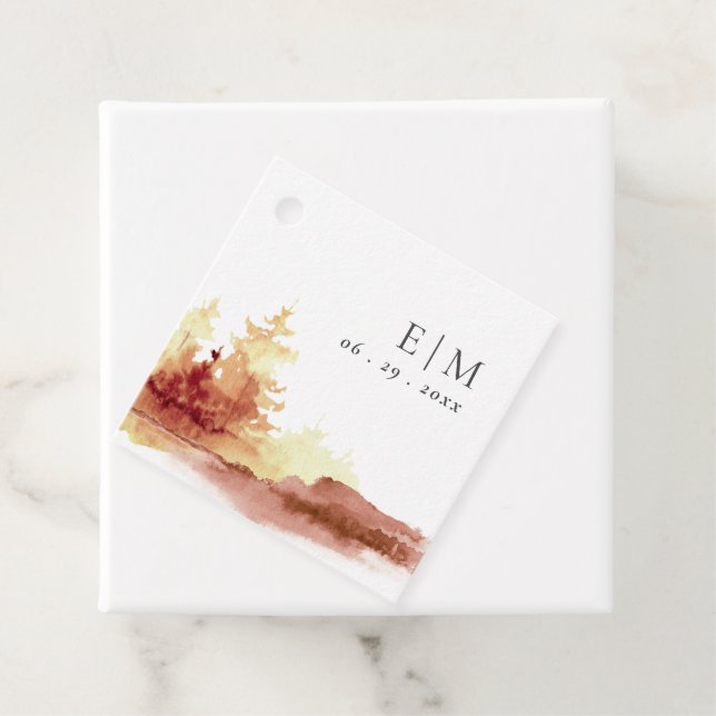 Rust Orange Gult Fall Träd Monogram Bröllop Gåvor Etiketter (På plats)