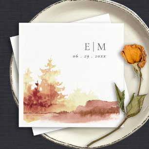 Rust Orange Gult Fall Träd Monogram Bröllop Pappersservett