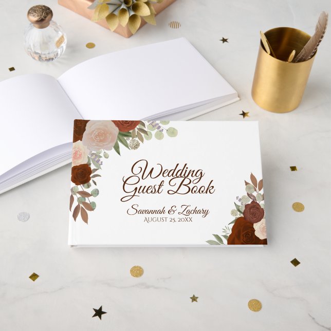 Rust Orange Höst Blommigt Elegant Boho Bröllop Gästböcker (Framsida öppen)