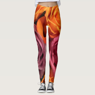Rust Orange Lila Ro Blommigt Leggings