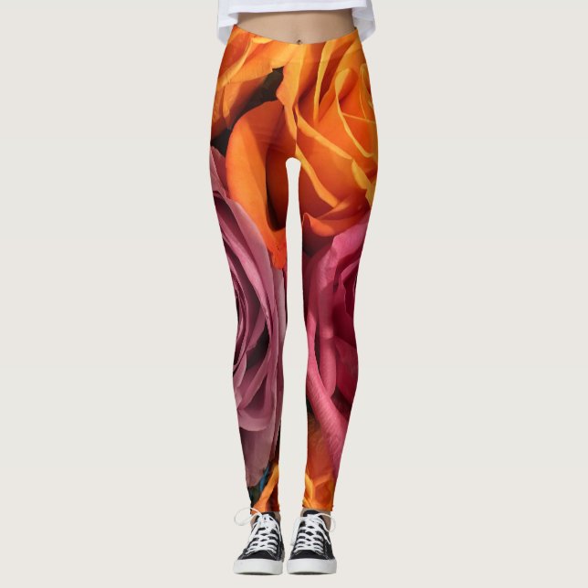 Rust Orange Lila Ro Blommigt Leggings (Framsida)