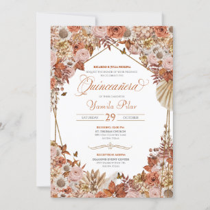 Rust Orange Löv Autum Falll Blommigt Quinceanera Inbjudningar