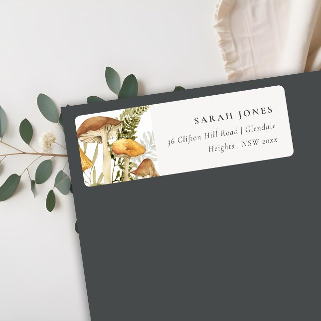 Rust Orange Mushroom Fern Foliage Adress Returadress Etikett (Skapare uppladdad)
