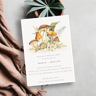 Rust Orange Mushroom Fern Foliage Rehearsal Middag Inbjudningar