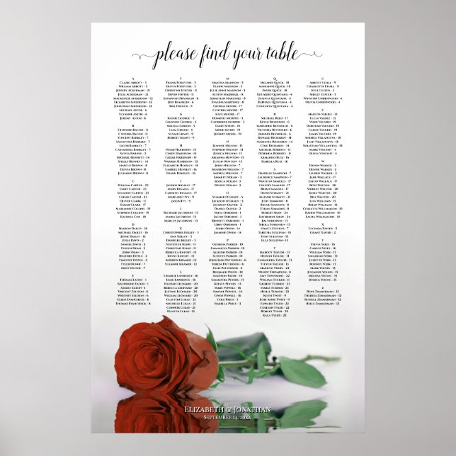 Rust Orange Ro Chic Alfabetiskt sittningsschema Poster (Framsidan)
