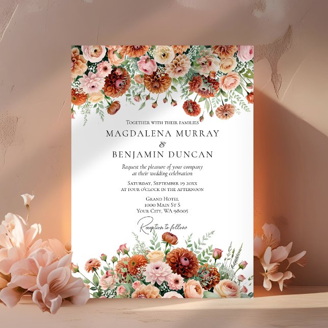 Rust Orange Sage Grönt Cream Flowers Fall Wedding Inbjudningar (Skapare uppladdad)