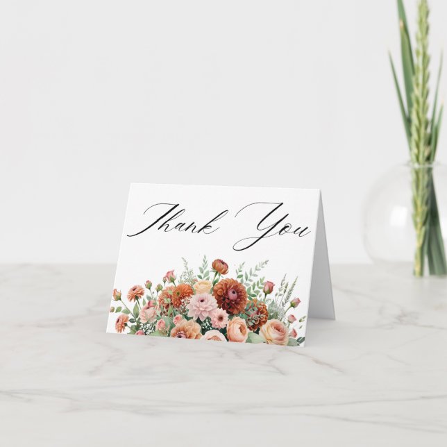 Rust Orange Sage Grönt Cream Flowers Fall Wedding Tack Kort (Framsida)