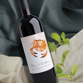 Rust Orange Sand Coastal Crab Nautical Bröllop Vinflaska Etikett