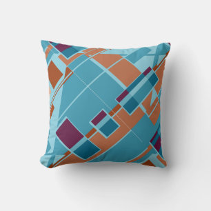 Rust Orange Teal Blue Burgundy Diagonal Design Kudde