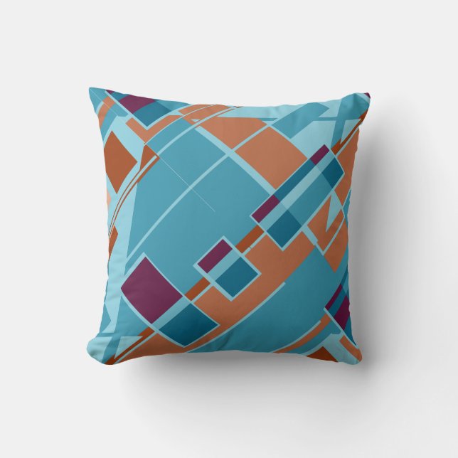 Rust Orange Teal Blue Burgundy Diagonal Design Kudde (Framsida)
