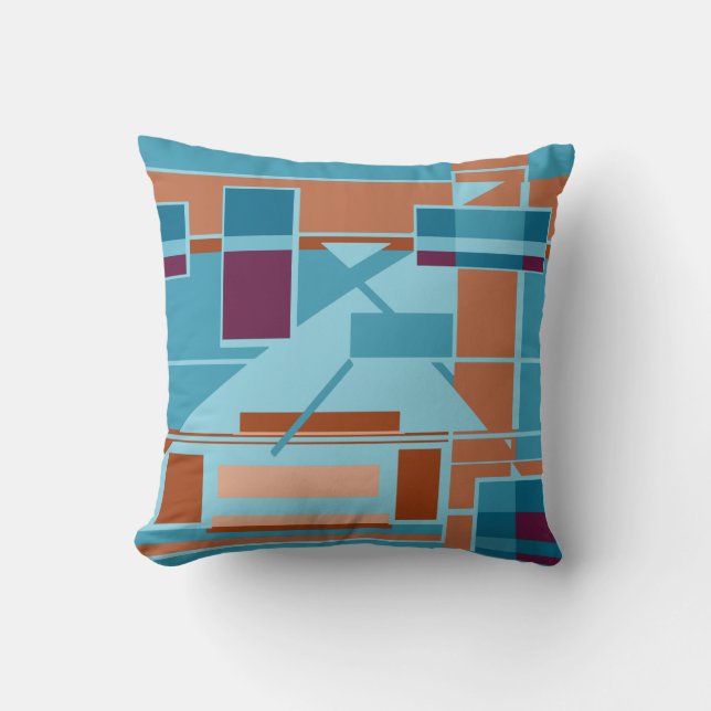 Rust Orange Teal Blue Burgundy Shapes Linjer Kudde (Framsida)