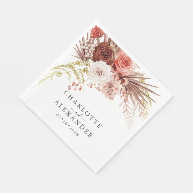 Rust Orange Terracotta Palmetto Löv Bröllop Pappersservett (Hörn)