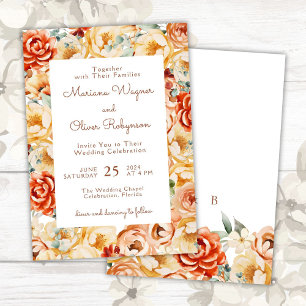 Rust Peach Beige White Romantic Blommigt Bröllop Inbjudningar