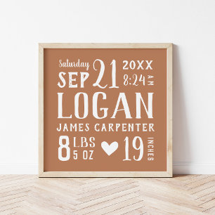 Rust Pojke Birth Stats Keepsaké Poster