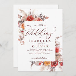 Rust Red Burnt Orange BohoTerracotta Bröllop Invit Inbjudningar