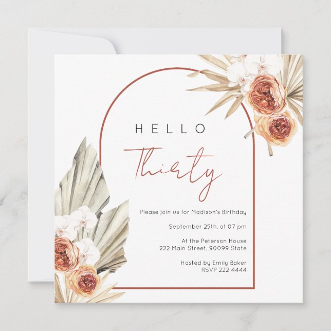Rust Red Flowers Birthday-inbjudan Inbjudningar (Framsida)