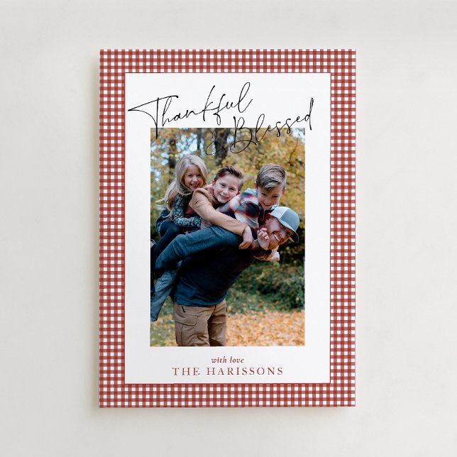Rust Red Gingham Thankful & Blged Thanksgiving Inbjudningar (Skapare uppladdad)