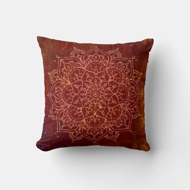 Rust Red Mandala Guld Glam Modern Chic Kudde (Framsida)