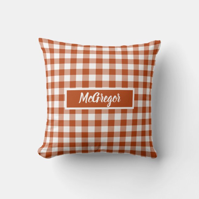 Rust Red Plaid Gingham Personalized Kudde (Framsida)