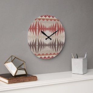 Rust Red Taupe Beige Mörk Brown Tribal Art Stor Klocka