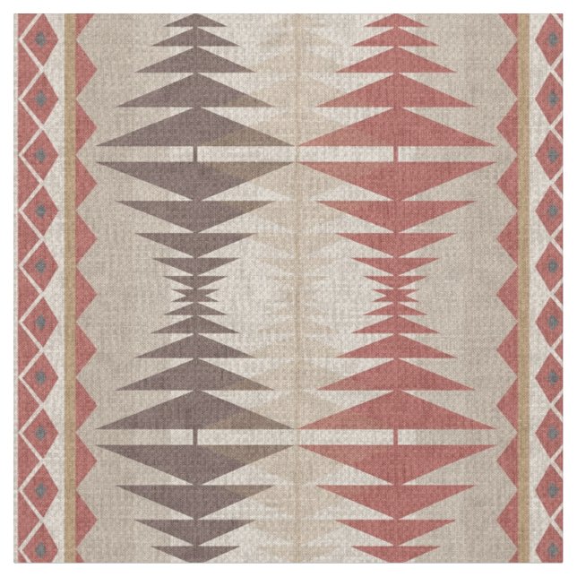 Rust Red Taupe Beige Mörk Brown Tribal Art Tyg (Närbild)