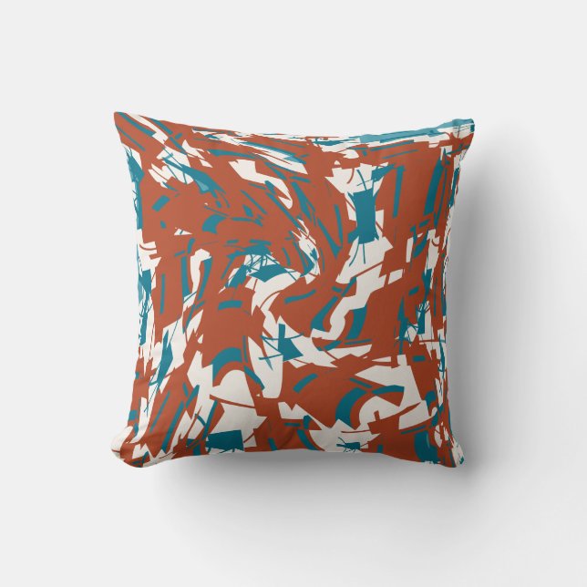 Rust Red Turquoise on Off-white Small Shapes Print Kudde (Framsida)