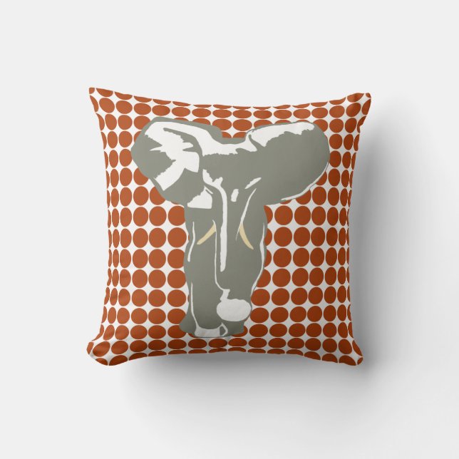 Rust Safari Dot med Pop Art Elephant Kudde (Framsida)