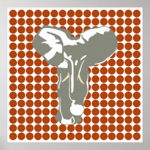 Rust Safari Dot med Pop Art Elephant Poster