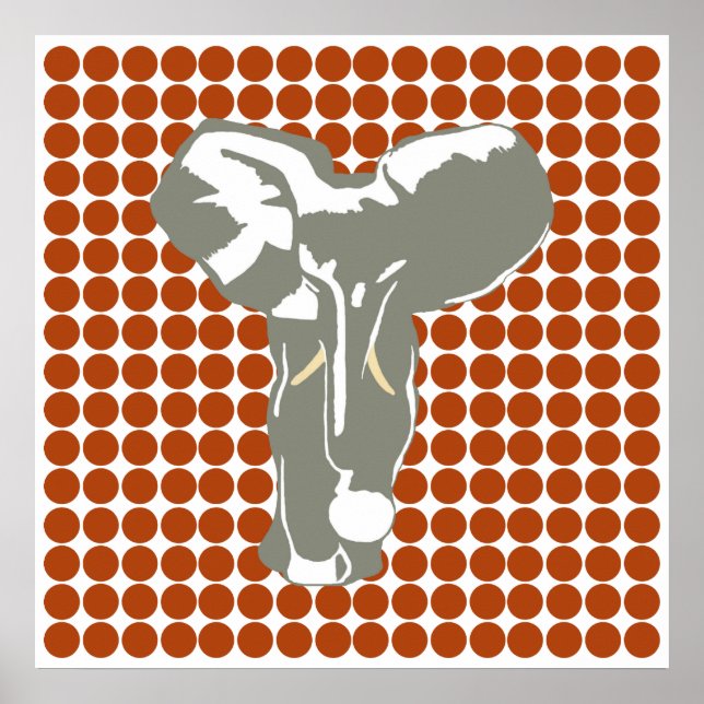Rust Safari Dot med Pop Art Elephant Poster (Framsidan)