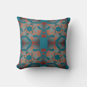 Rust Slate Blue Teal Mediterranean Blommigt Snöre Kudde