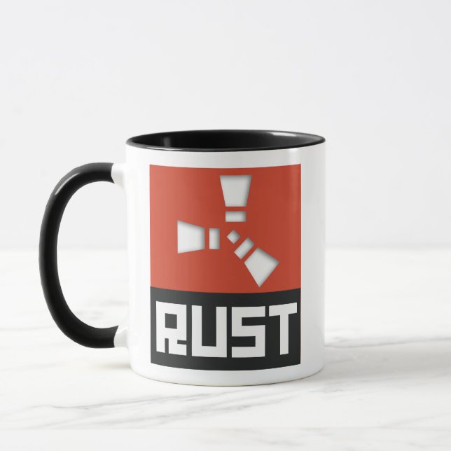 RUST-symbol Rensa på röd skuggad Mugg (Vänster)