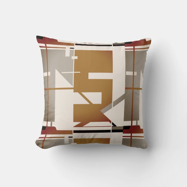 Rust Taupe Black Beige Geometric Abstract Design Kudde (Framsida)