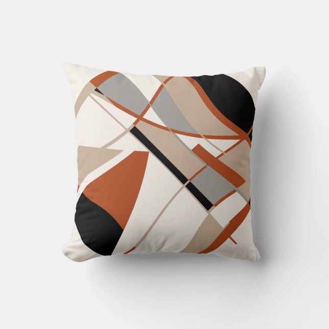 Rust Taupe Grått Black White Diagonal Art Abstrakt Kudde (Framsida)