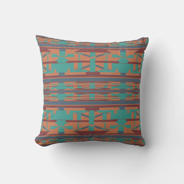 Rust Teal Slate Desert Southwest look Tribal Art Kudde (Framsida)