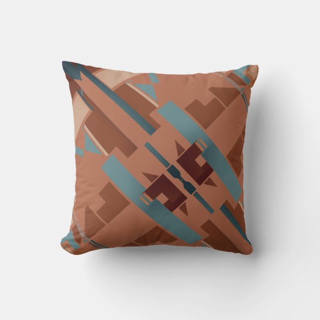 Rust Teal Terracotta Slanted Tribal Southwest look Kudde (Framsida)