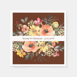 Rust Terracotta Blommigt Bröllop Pappersservett