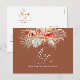 Rust Terracotta Blommigt Pampas Grass Bröllop OSA Vykort