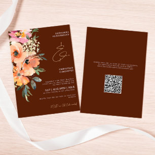 Rust Terracotta Blommigt QR Code Bröllop Inbjudningar