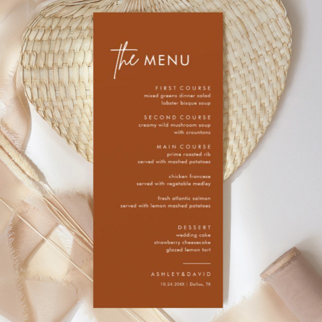 Rust Terracotta Bröllop Dinner Menu Meny (Skapare uppladdad)