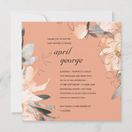 RUST TERRACOTTA BROWN BLOMMIGT BABY SHOWER INBJUDA TACK KORT