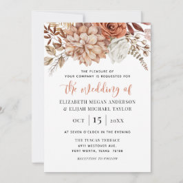 Rust Terracotta Fall Blommigt Boho Bröllop Inbjudningar