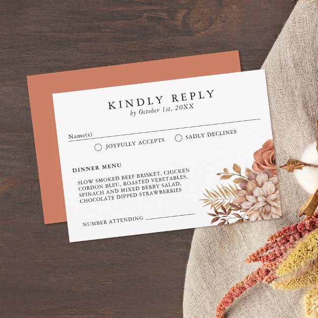 Rust Terracotta Fall Blommigt OSA kort (elegant response card for your autumn themed wedding)