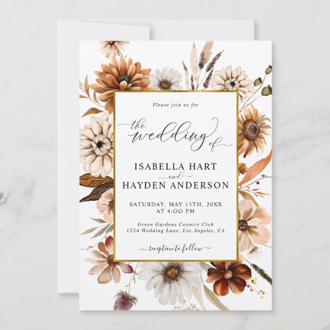 Rust Terracotta faller alla i en QR-kod Bröllop Inbjudningar (Framsida)