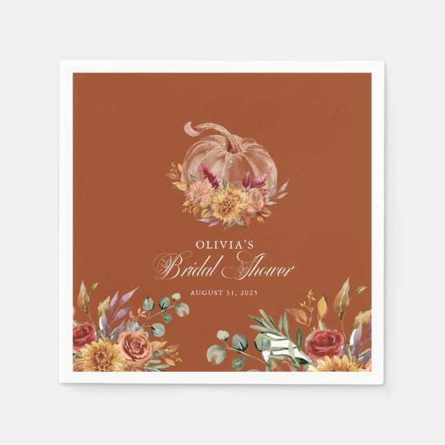 Rust Terracotta Floral Pampas Grass and Pumpkin Pappersservett (Framsidan)