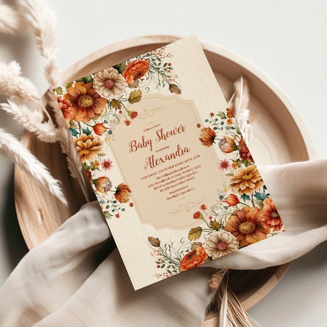 Rust Terracotta Flowers Baby Shower Inbjudningar (Skapare uppladdad)