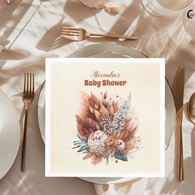 Rust Terracotta Flowers Baby Shower Pappersservett (Skapare uppladdad)