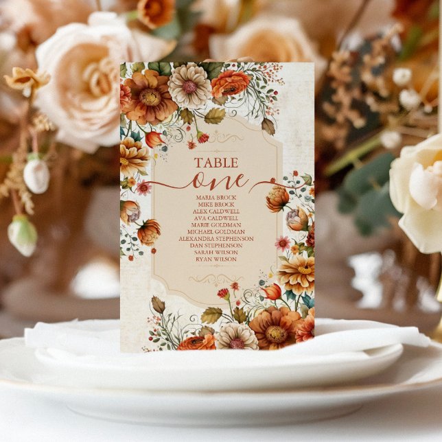 Rust Terracotta Flowers Brnt Orange Fall Wedding Bordsnummer (Skapare uppladdad)