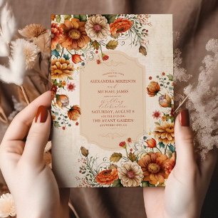 Rust Terracotta Flowers Brnt Orange Fall Wedding Inbjudningar