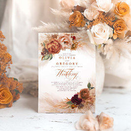 Rust Terracotta Flowers Brnt Orange Fall Wedding Inbjudningar